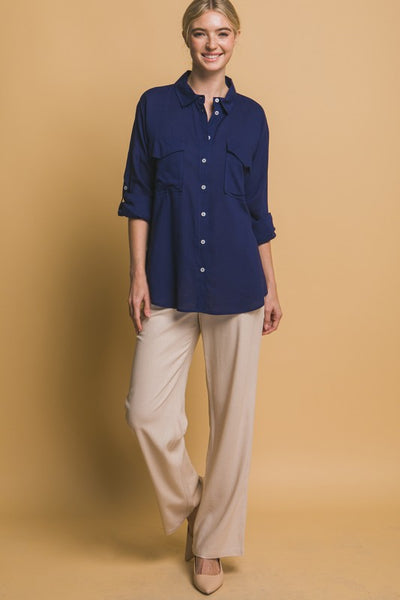 Navy Linen Oversized Shirt