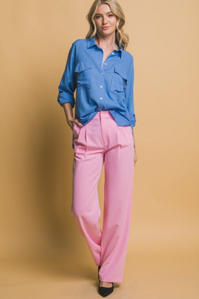 Blue Linen Oversized Shirt