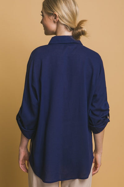 Navy Linen Oversized Shirt