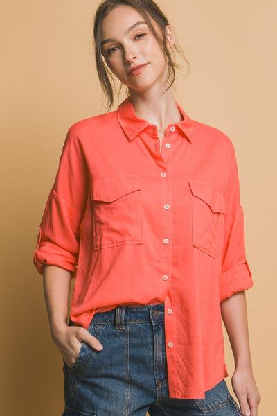 Coral Linen Oversized Shirt