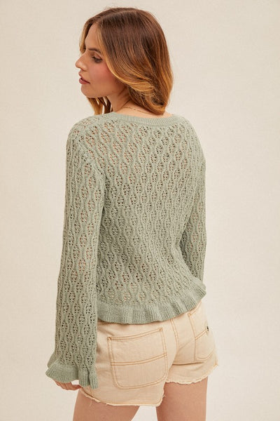 Mint Sage Ruffled Hem Sweater