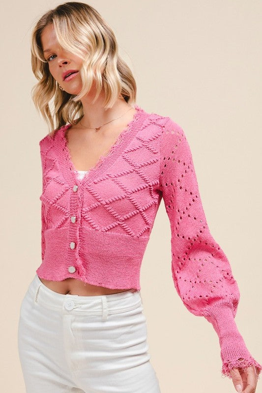 Pink Cable Knit Cropped Cardigan