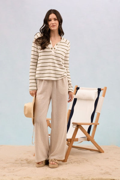 Olive Stripe Metal Eyelet Top