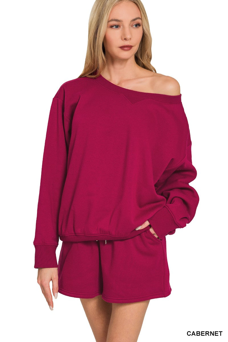 Cabernet Fleece Sweatshirt & Shorts Set