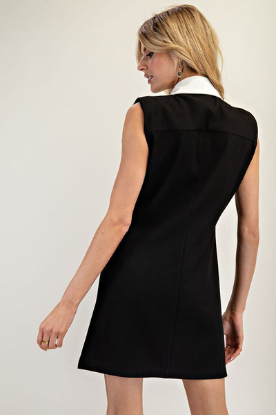 Black Button Down Contrast Mini Dress