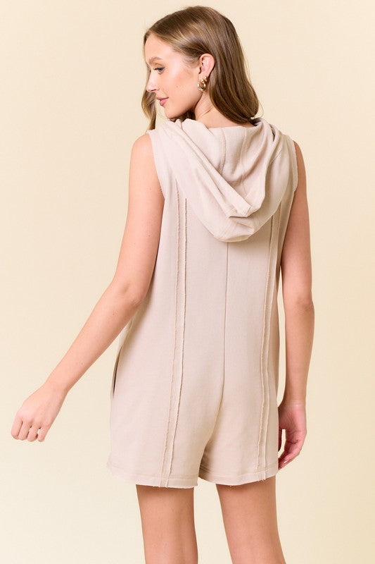 Oat Sleeveless Hooded Romper