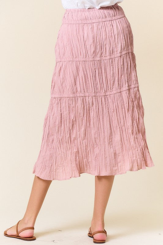 Blush Bow Trimmed Tiered  Midi Skirt