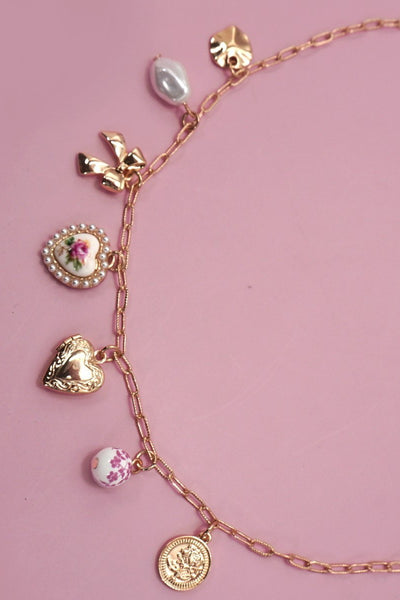 Gold Bow Charm Necklace