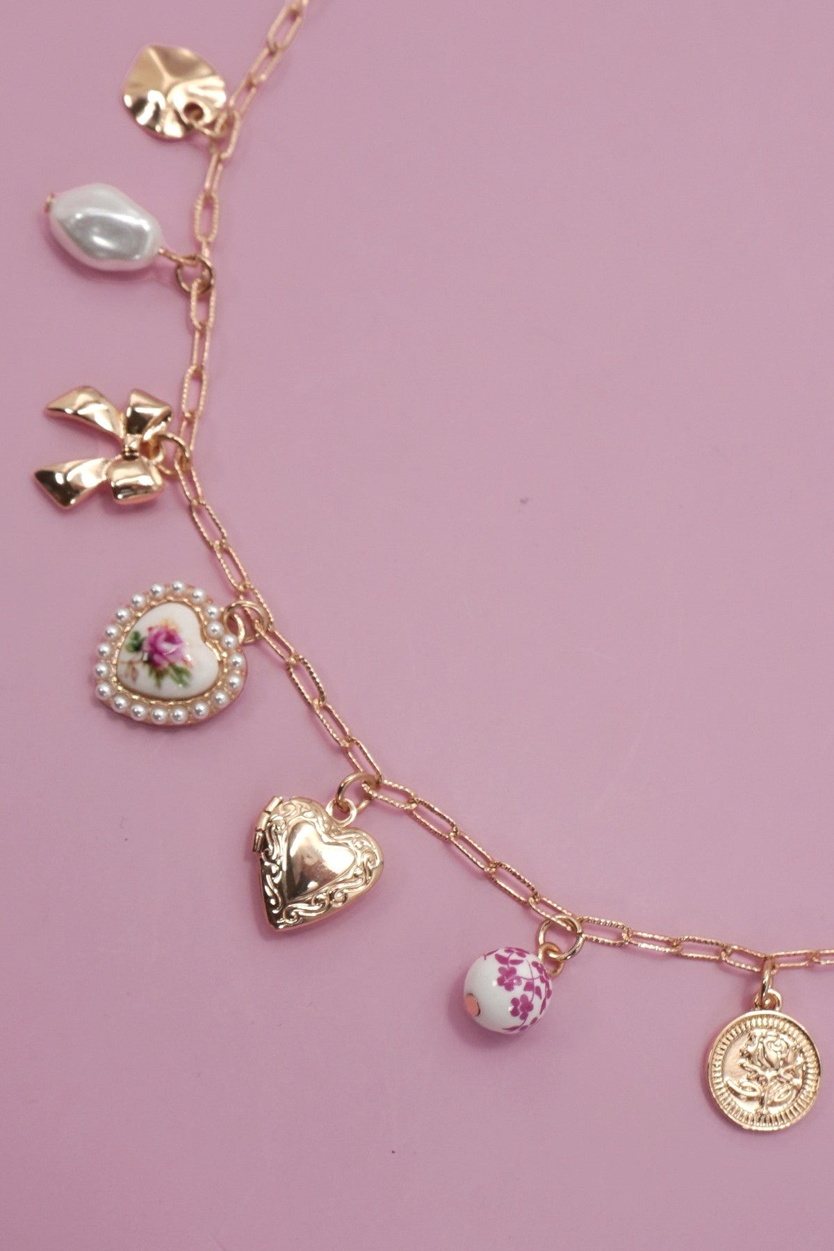 Gold Bow Charm Necklace
