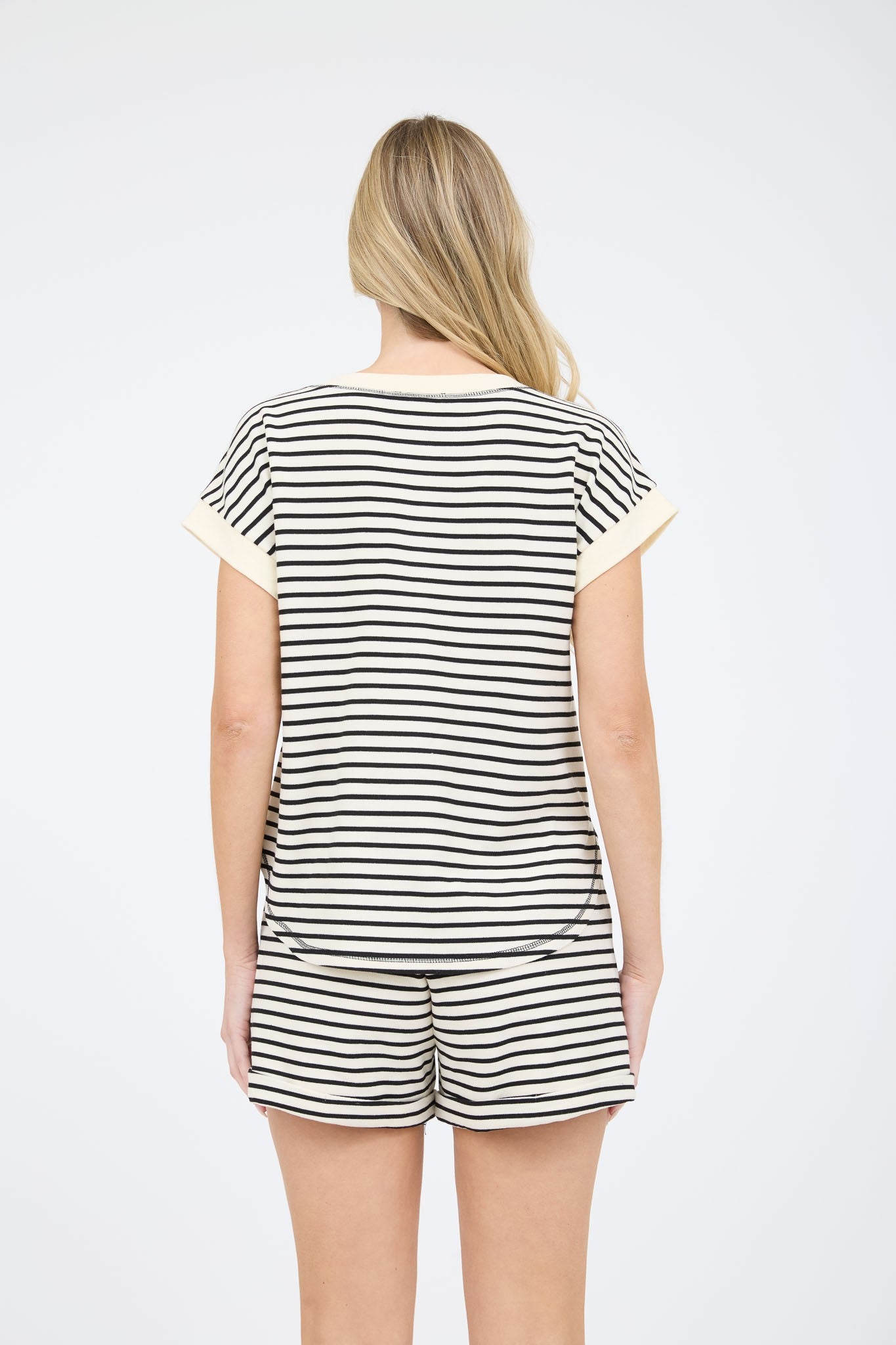 Black Stripe Snap Button Henley Top
