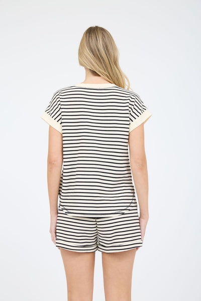 Black Stripe Snap Button Henley Top