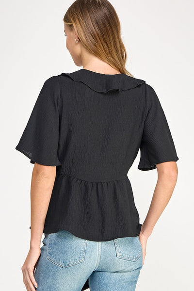 Black Flutter Sleeve Babydoll Top