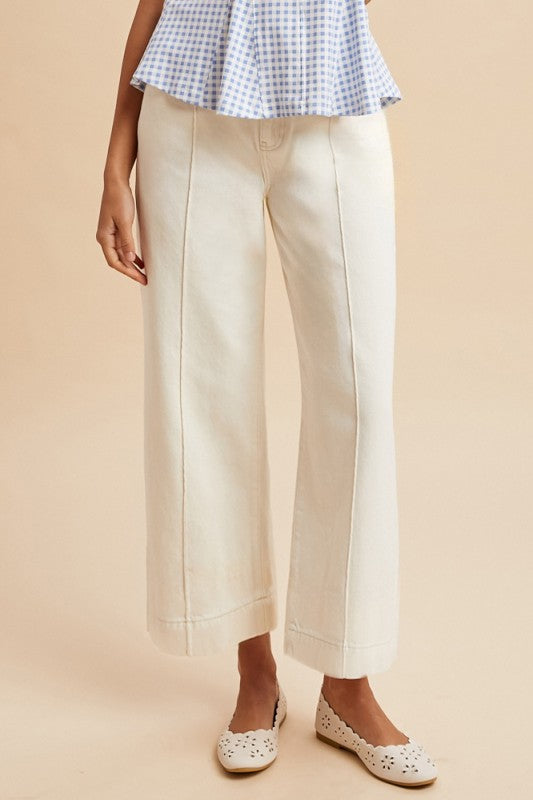 White High Rise Pin Tuck Wide Leg Jean