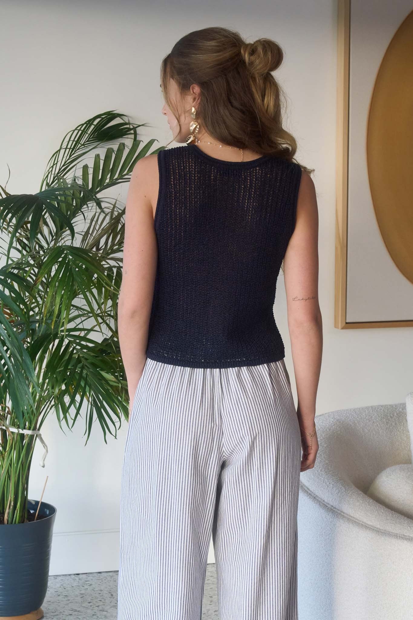 Navy Front Button Crochet Vest
