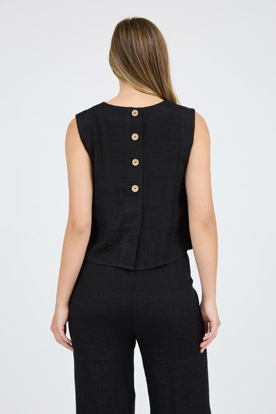 Black Button Back Sleeveless Top