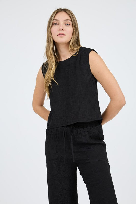Black Button Back Sleeveless Top