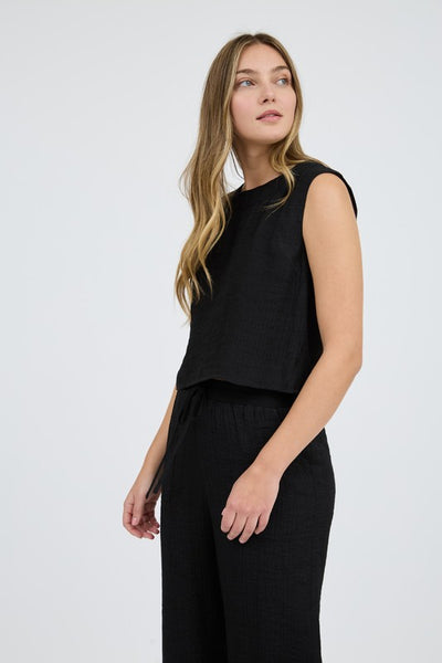 Black Button Back Sleeveless Top