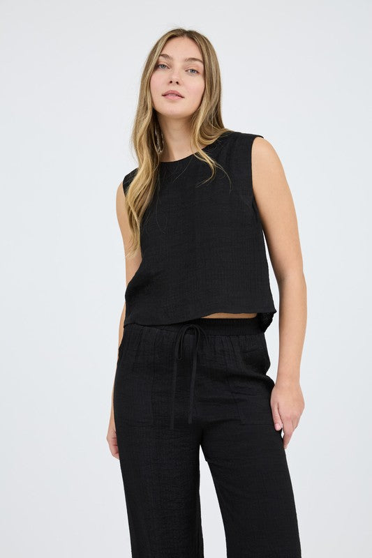 Black Button Back Sleeveless Top