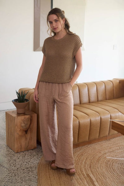 Tan Crochet Knit Sweater Top