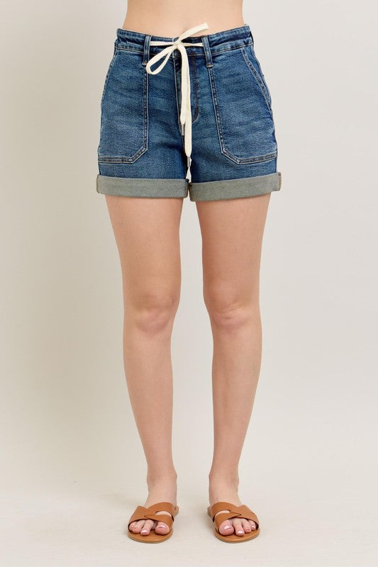 Dark Denim Cuff Jogger Shorts