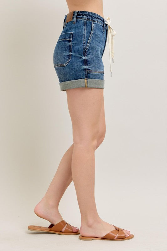 Dark Denim Cuff Jogger Shorts