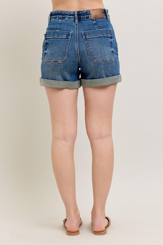 Dark Denim Cuff Jogger Shorts