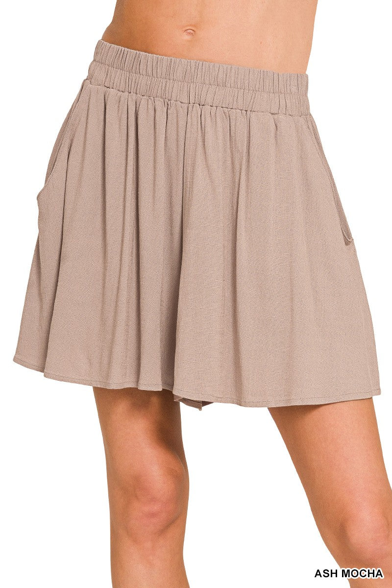 Ash Mocha Woven Elastic Band Shorts