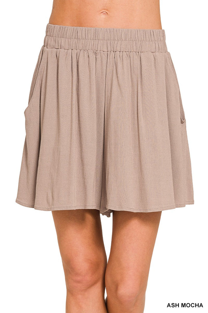 Ash Mocha Woven Elastic Band Shorts