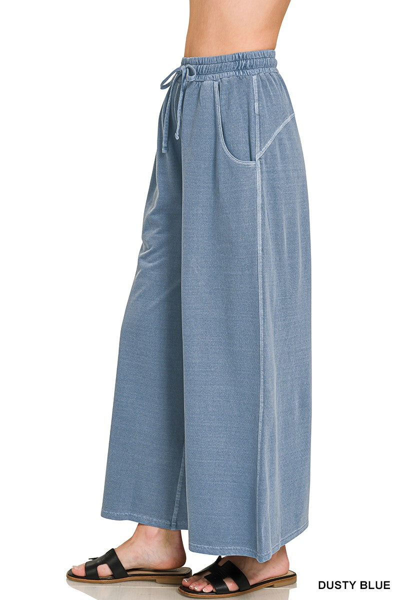 Dusty Blue Washed Palazzo Pants