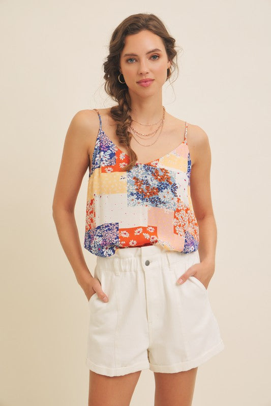 Denim Floral Patchwork Cami