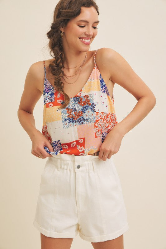 Denim Floral Patchwork Cami