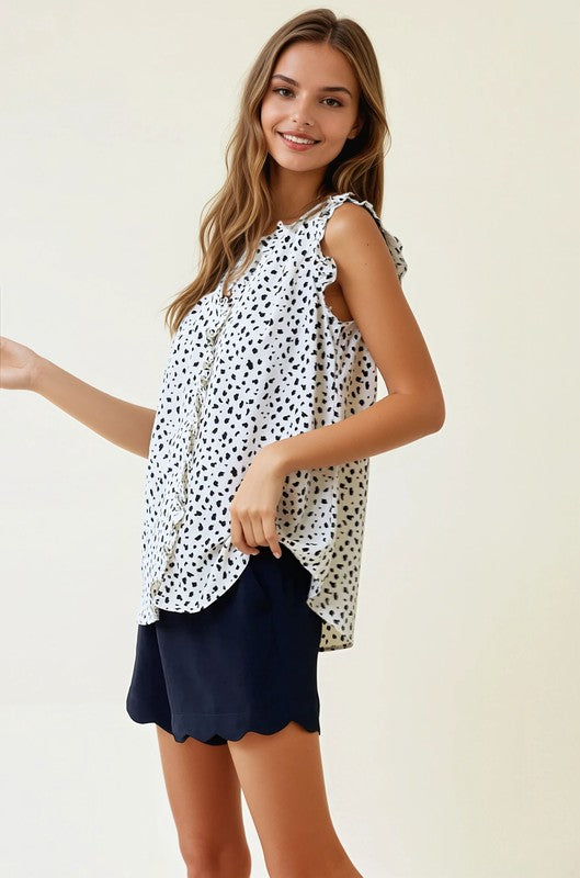 Ivory Smocked Print Frilled Top