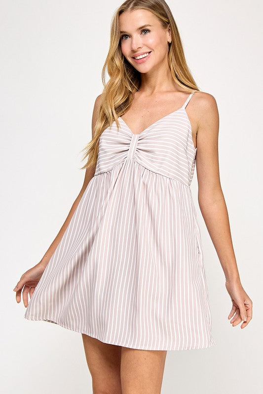 Light Mocha Stripe Babydoll Dress
