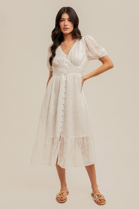 Off White Button Down Midi Dress