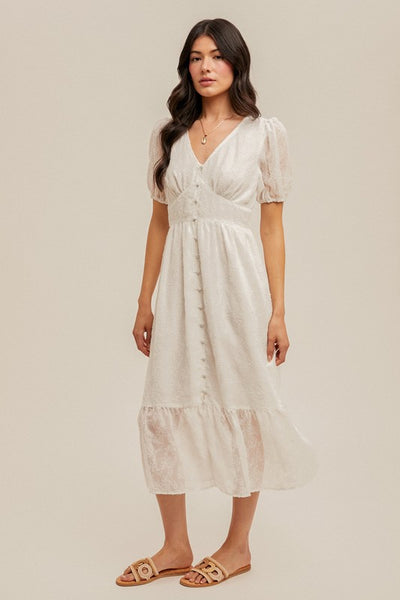 Off White Button Down Midi Dress