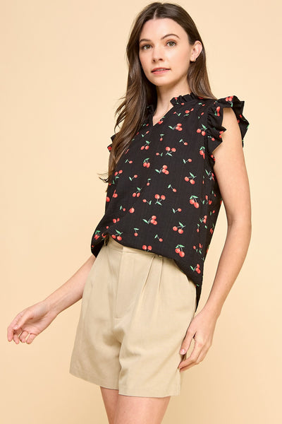 Black Cherry Ruffled Neck Top