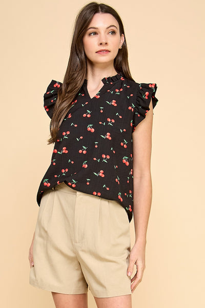 Black Cherry Ruffled Neck Top
