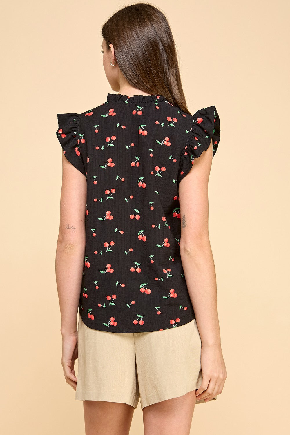 Black Cherry Ruffled Neck Top