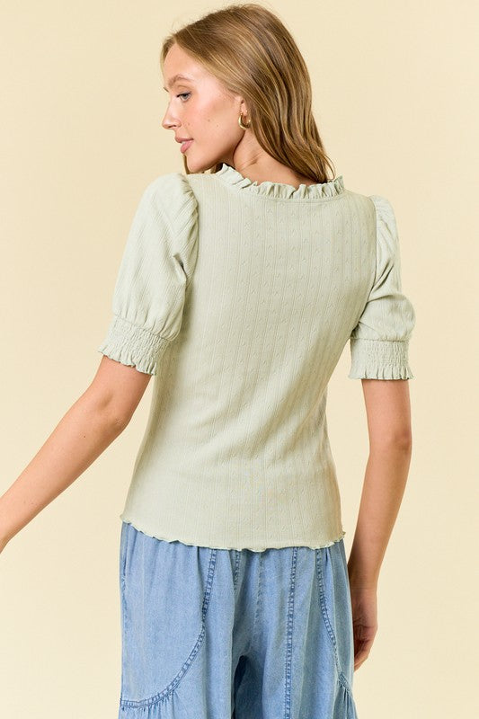 Light Sage Puff Sleeve Top