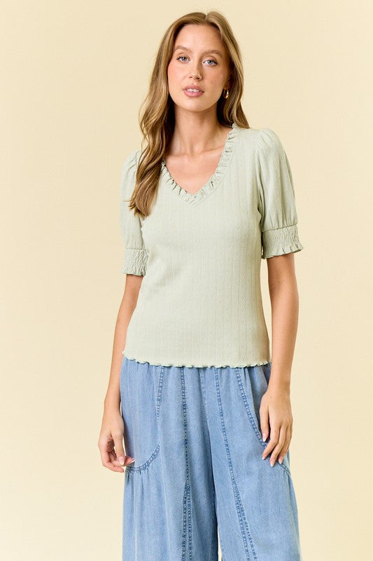 Light Sage Puff Sleeve Top