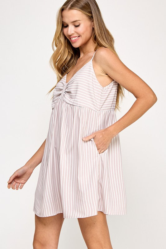 Light Mocha Stripe Babydoll Dress