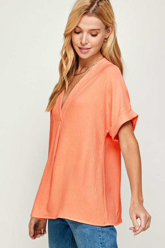 Peach Crossover V-Neck Top