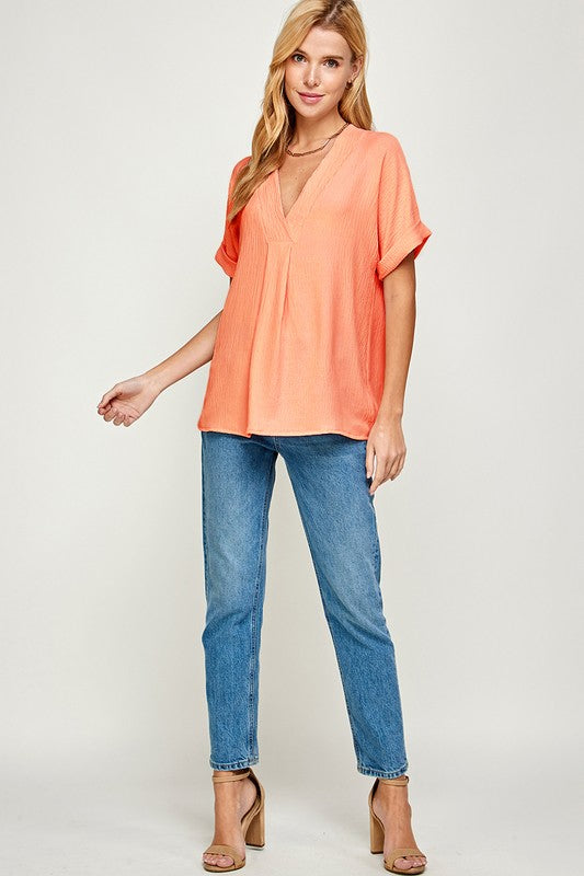 Peach Crossover V-Neck Top