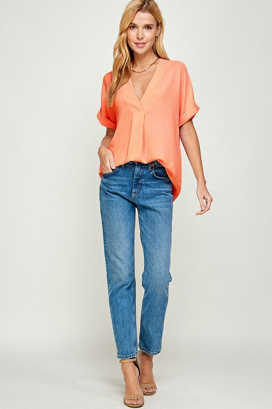 Peach Crossover V-Neck Top