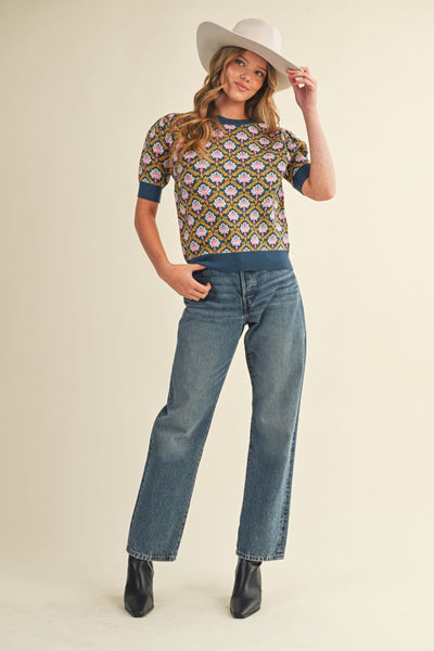 Peacock Blue Short Sleeve Sweater