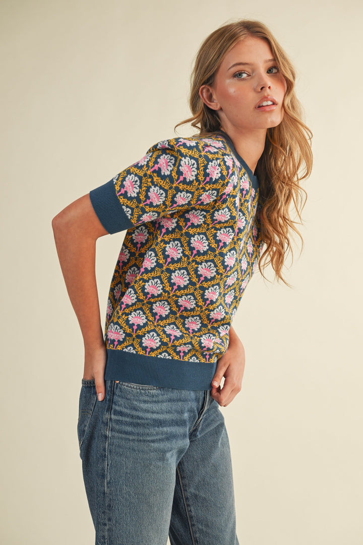 Peacock Blue Short Sleeve Sweater