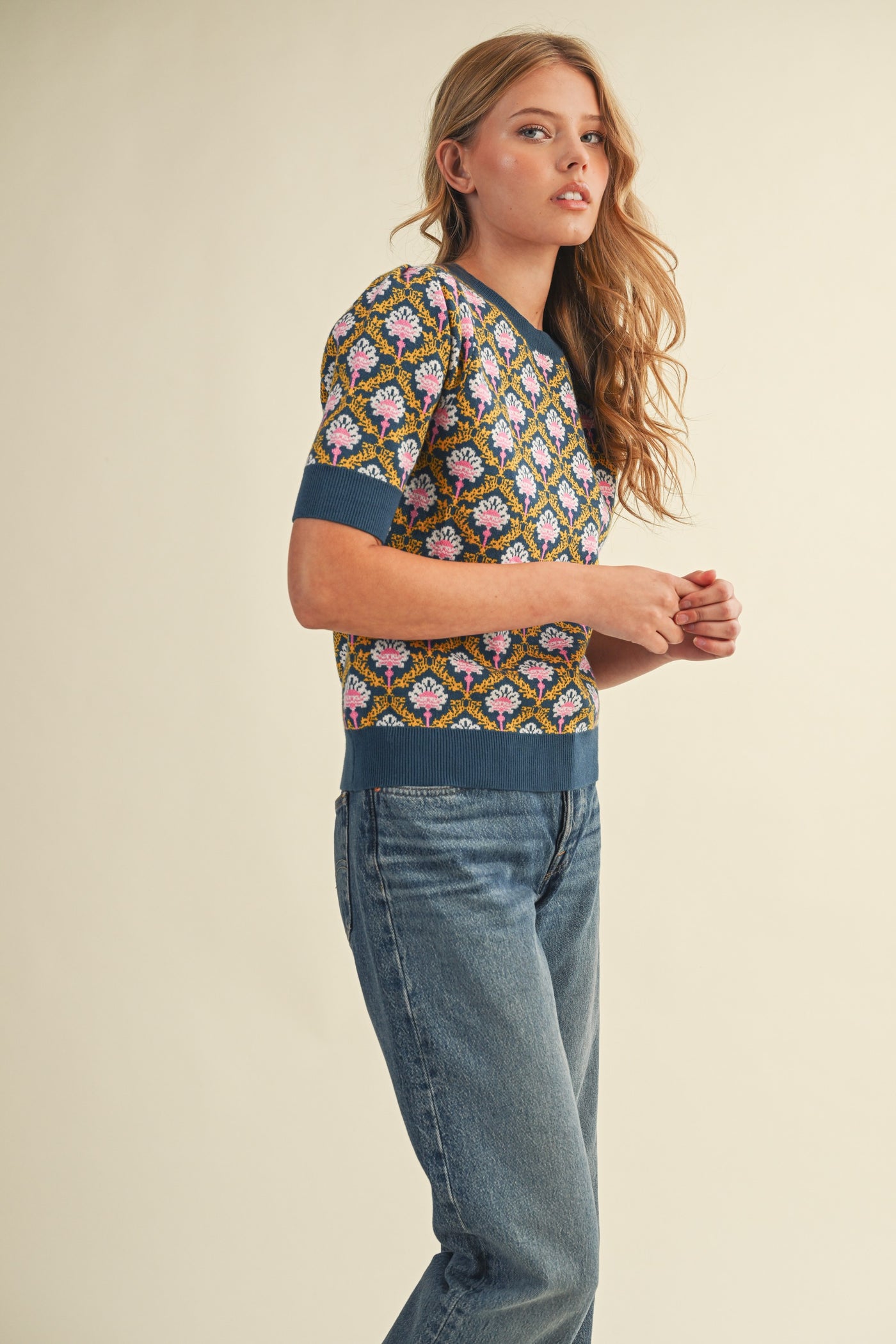 Peacock Blue Short Sleeve Sweater