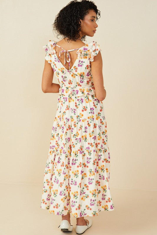 Blush Floral Ruffle Tank Midi Dress