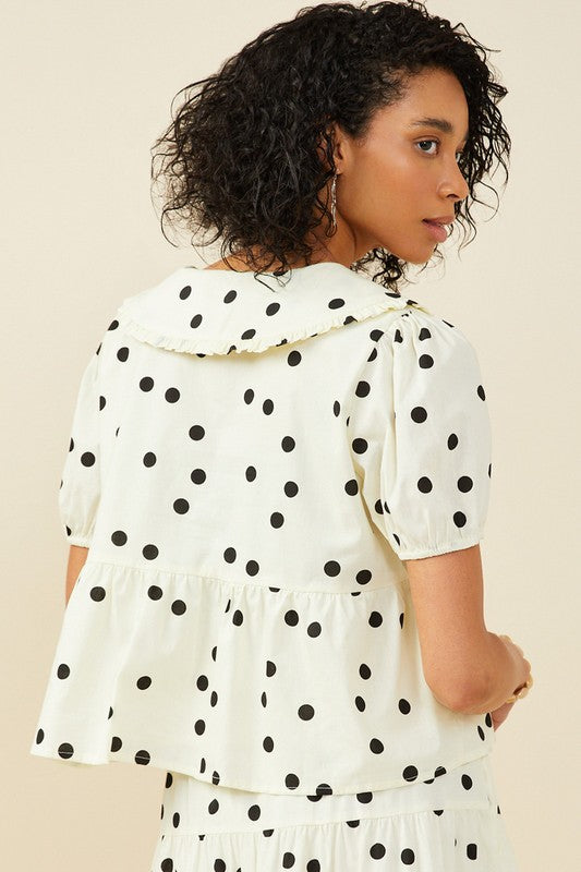 Ivory Poplin Polka Dot Top