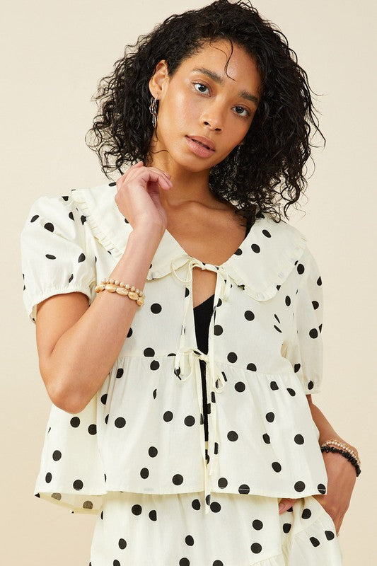 Ivory Poplin Polka Dot Top